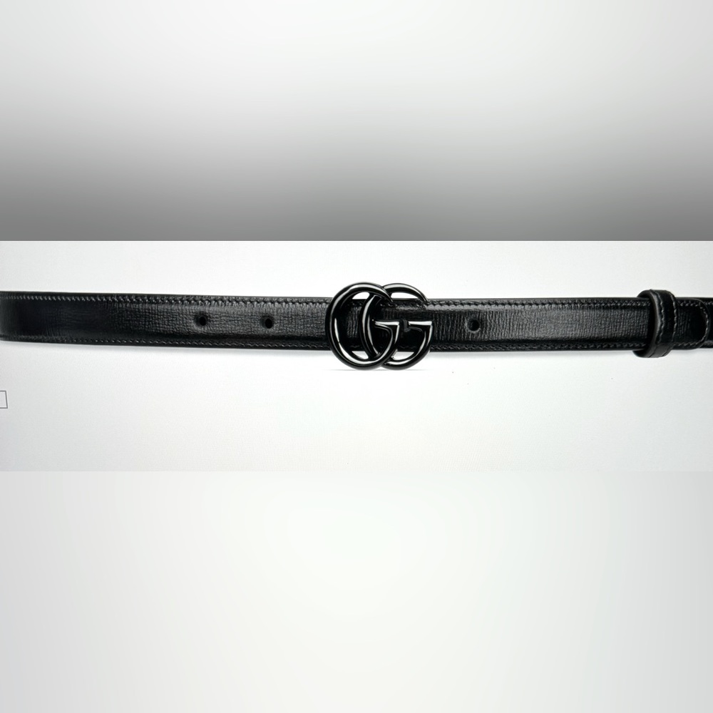 Gucci Black Leather GG Interlocking Buckle Belt NEW